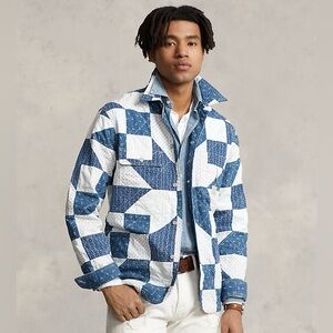 Ralph Lauren Polo Country Quilted Patchwork Cotton Linen Shirt Chore Jacket Sm